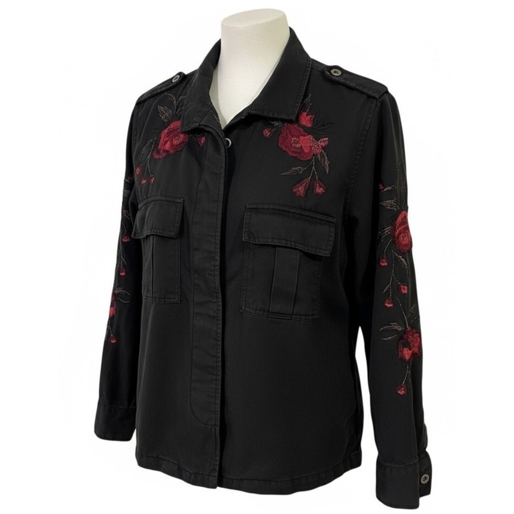 Rails Women's Elliot Floral Embroidered Utility Shirt Jacket Black Small Boho - Picture 2 of 7
